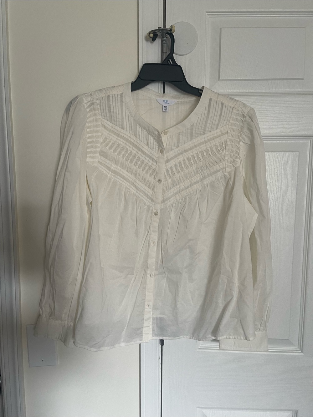 Cream Pintuck Button-Front Blouse